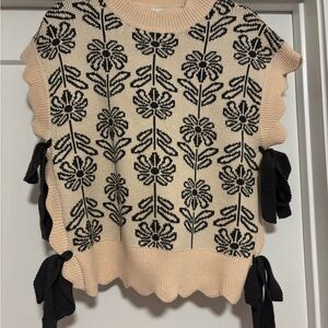 Floral Knit Sweater Vest with Side Ties